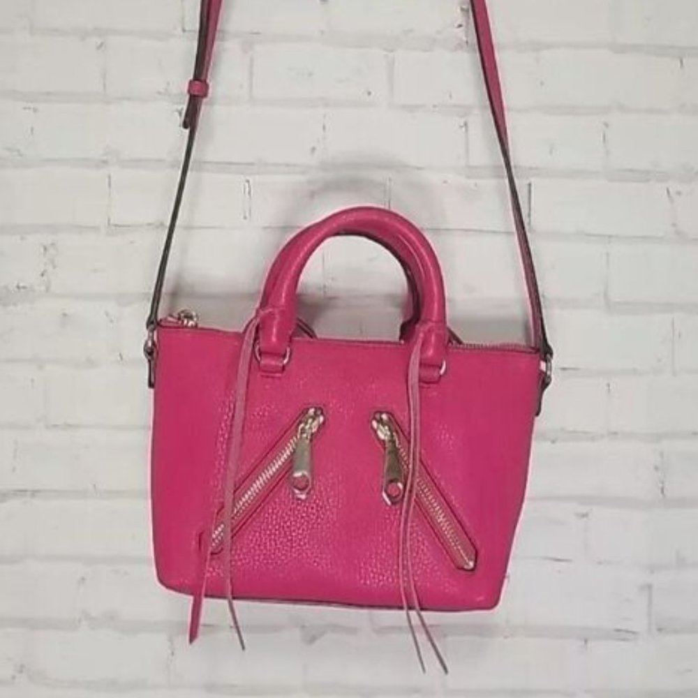 Rebecca Minkoff Purse 10 x 6 Micro Moto Fuchsia Pink Leather Fringe Crossbody